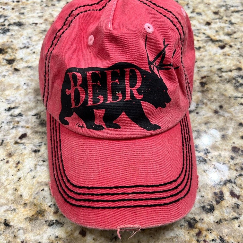 Red Cap with Bear Graphic